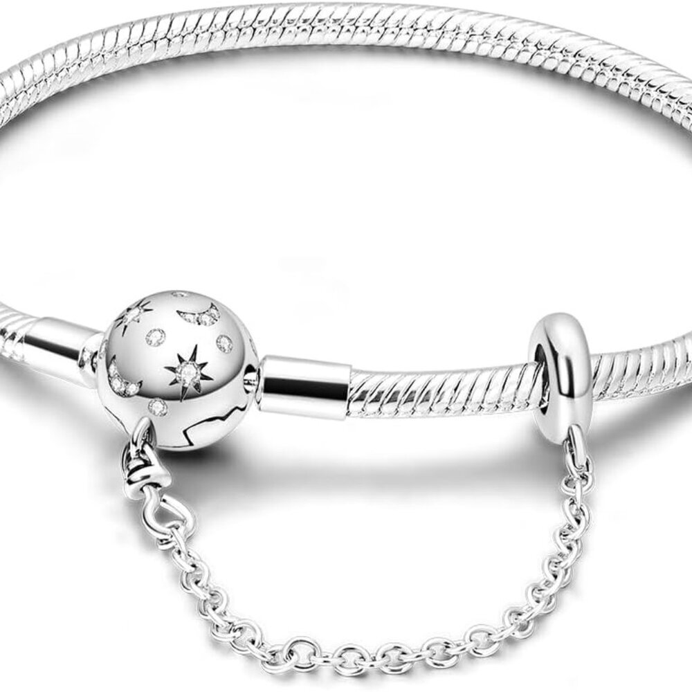 925 Sterling Silver Charm Bracelet for Woman Snake Chain Bracelet Star Moon Butt